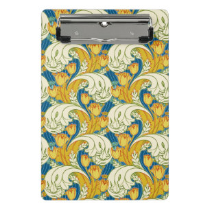 William Morris Style Teal & Gold Tulip Floral Art Mini Clipboard