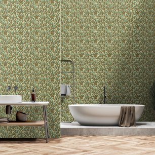 William Morris style Vintage Green Orang Wallpaper