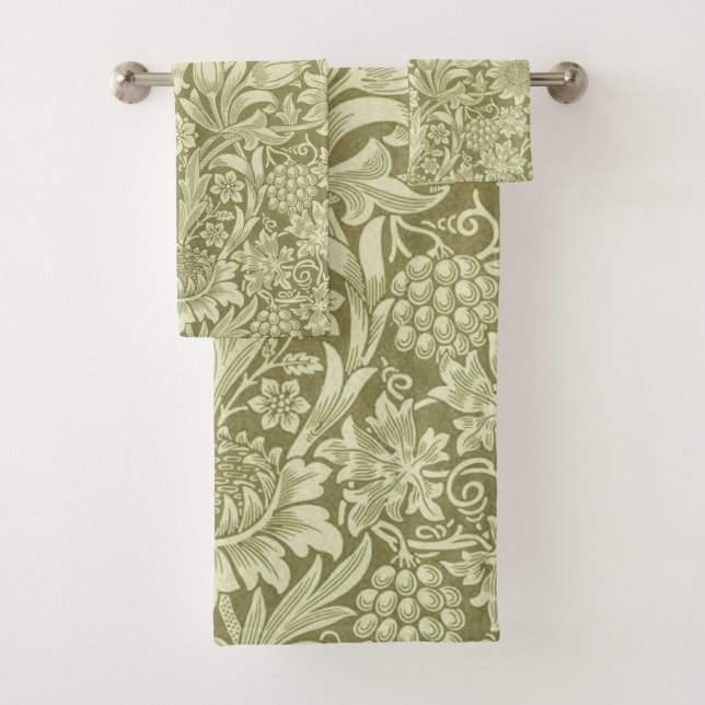 William Morris Sunflower Green Flower  Bath Towel Set (Insitu)