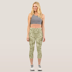 William Morris Sunflower Green Flower  Capri Leggings