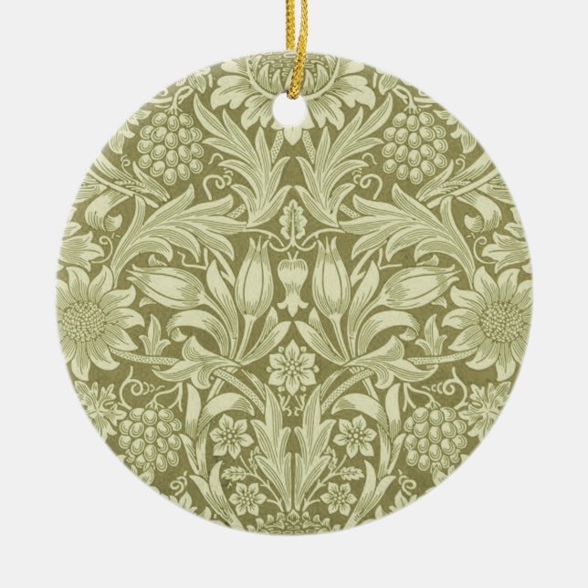 William Morris Sunflower Green Flower  Ceramic Ornament (Front)