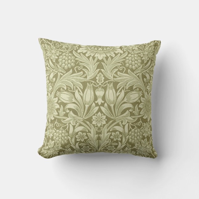 William Morris Sunflower Green Flower  Cushion (Front)