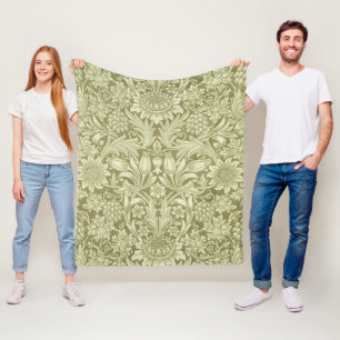 William Morris Sunflower Green Flower  Fleece Blanket