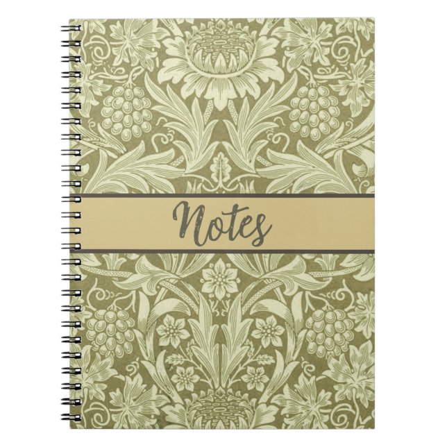 William Morris Sunflower Green Flower  Notebook (Front)