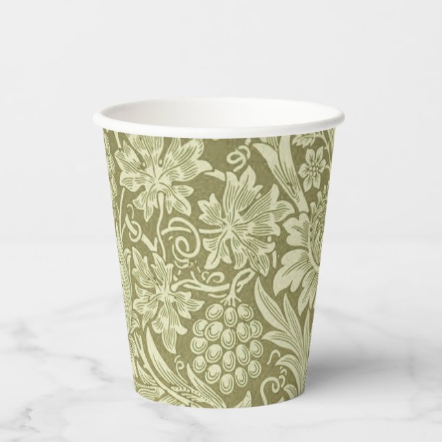 William Morris Sunflower Green Flower  Paper Cups (Front)