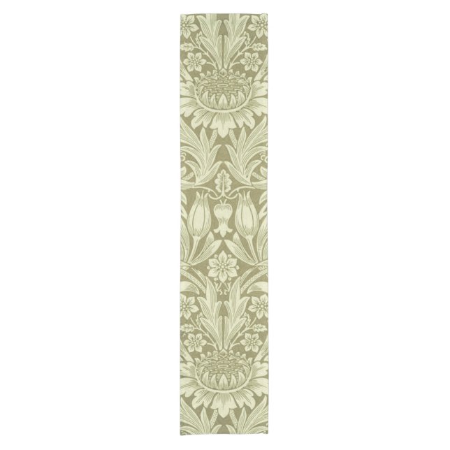 William Morris Sunflower Green Flower  Short Table Runner (Front)