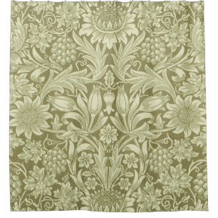 William Morris Sunflower Green Flower  Shower Curtain