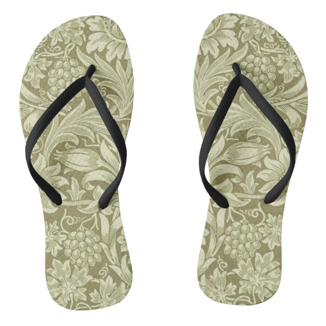 William Morris Sunflower Green Flower  Thongs (Footbed)