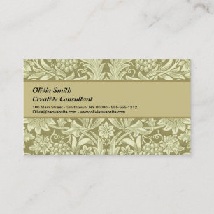 William Morris Sunflower Vintage Olive Damask Business Card