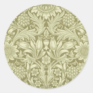 William Morris Sunflower Vintage Olive Damask Classic Round Sticker