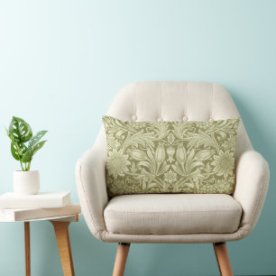 William Morris Sunflower Vintage Olive Damask Lumbar Cushion