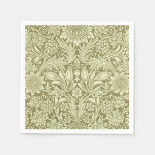 William Morris Sunflower Vintage Olive Damask Napkin