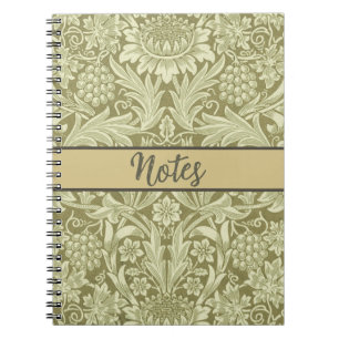 William Morris Sunflower Vintage Olive Damask Notebook