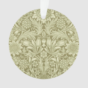 William Morris Sunflower Vintage Olive Damask Ornament