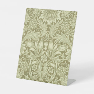 William Morris Sunflower Vintage Olive Damask Pedestal Sign