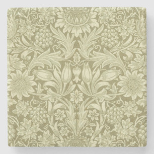 William Morris Sunflower Vintage Olive Damask Stone Coaster