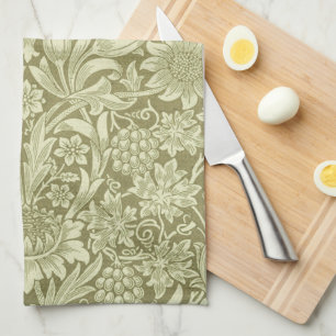 William Morris Sunflower Vintage Olive Damask Tea Towel
