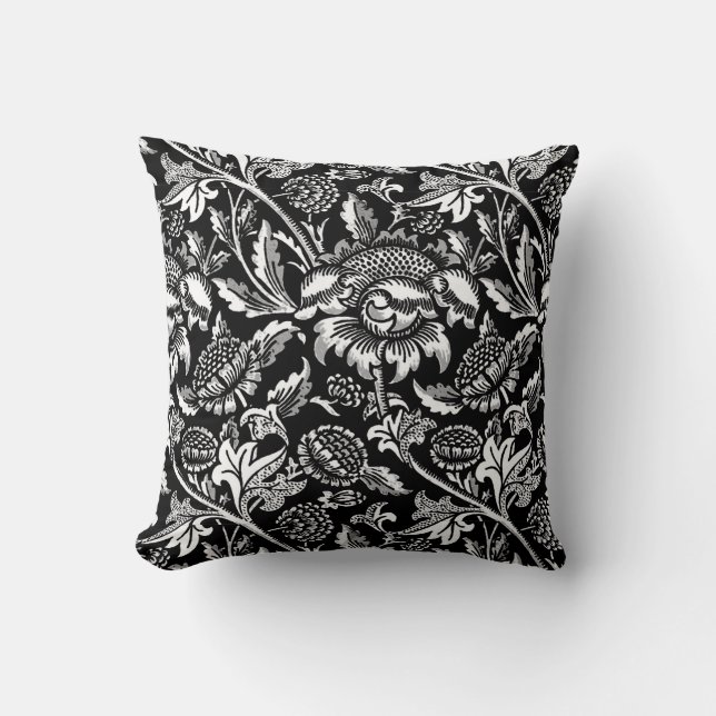 William Morris Sunflowers, Black and White Cushion (Front)