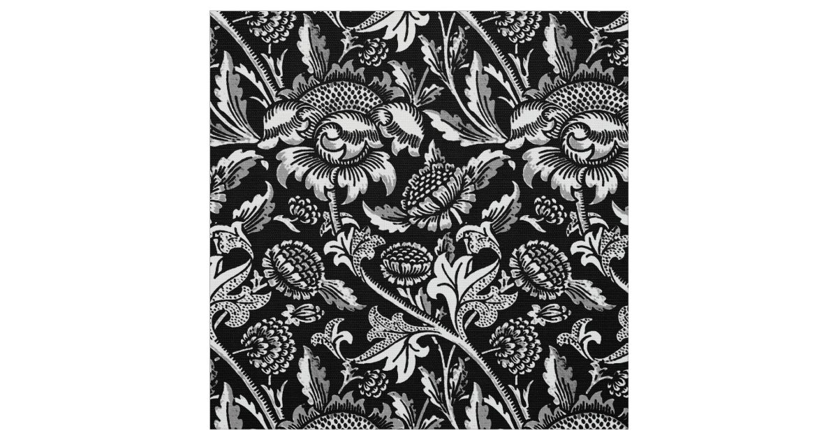 William Morris Sunflowers, Black and White Fabric | Zazzle