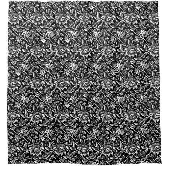 William Morris Sunflowers, Black and White Shower Curtain (Front)