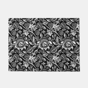 William Morris Sunflowers, Black, White with Gray Doormat