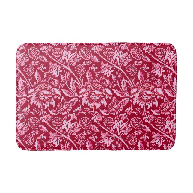 William Morris Sunflowers, Burgundy and Pink  Bath Mat (Front)