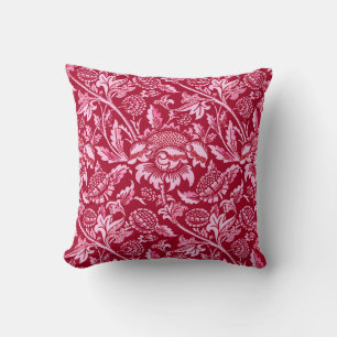 William Morris Sunflowers, Burgundy and Pink  Cushion