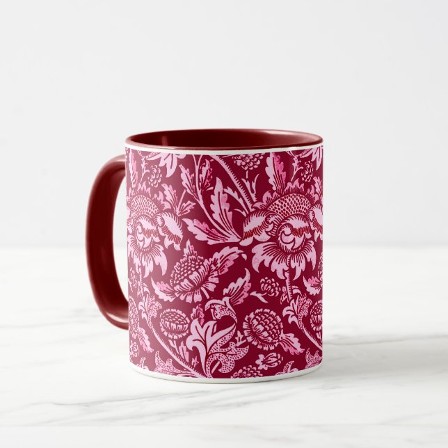 William Morris Sunflowers, Burgundy and Pink  Mug (Front Left)