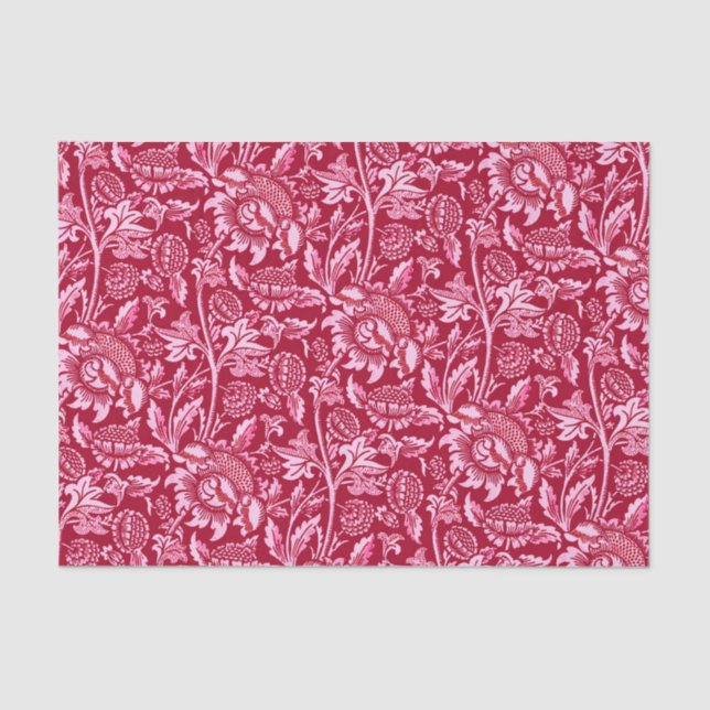 William Morris Sunflowers, Burgundy and Pink  Tissue Paper (Front)