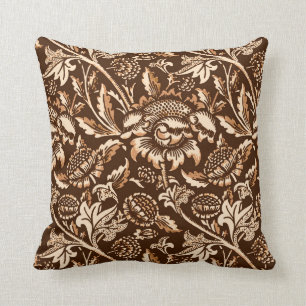 William Morris Sunflowers, Chocolate Brown & Beige Cushion