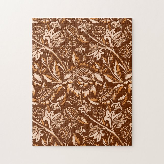 William Morris Sunflowers, Chocolate Brown & Beige Jigsaw Puzzle (Vertical)