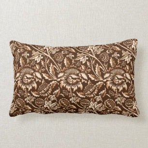 William Morris Sunflowers, Chocolate Brown & Beige Lumbar Cushion