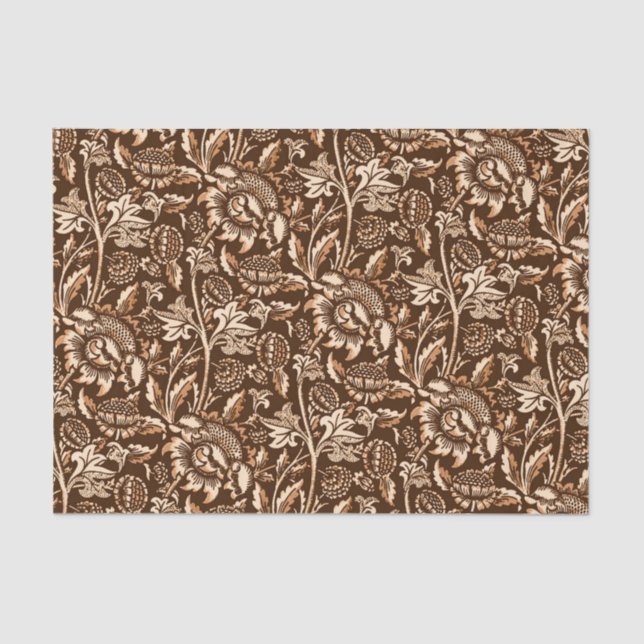 William Morris Sunflowers, Chocolate Brown & Beige Tissue Paper (Front)
