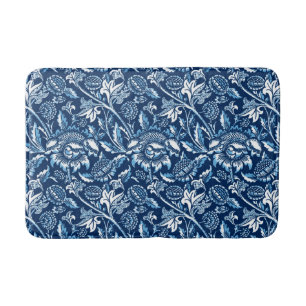 William Morris Sunflowers, Dark Blue and White Bath Mat
