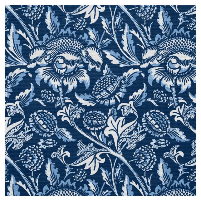 William Morris Sunflowers, Dark Blue and White Fabric (Swatch)