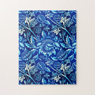 William Morris Sunflowers, Dark Blue and White Jigsaw Puzzle