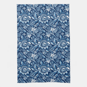 William Morris Sunflowers, Dark Blue and White Tea Towel
