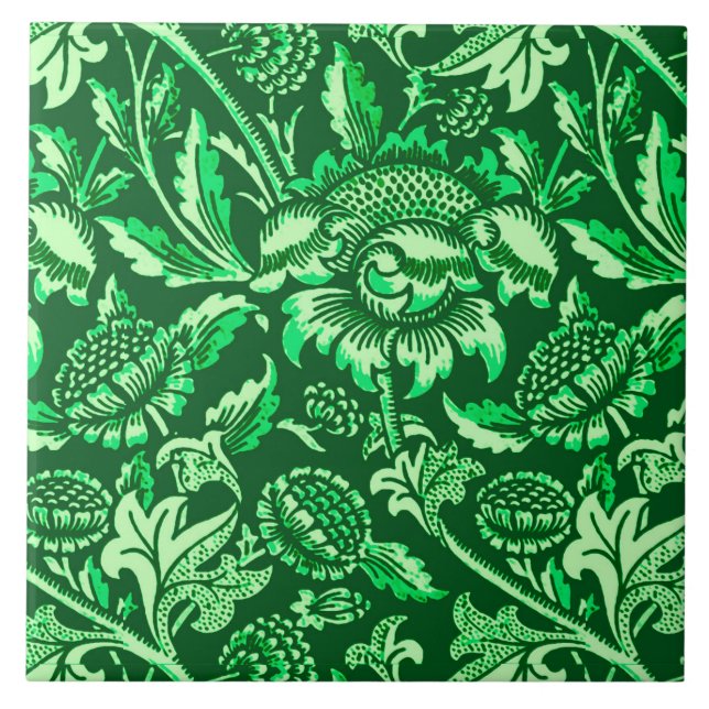 William Morris Sunflowers, Emerald Green Ceramic Tile (Front)