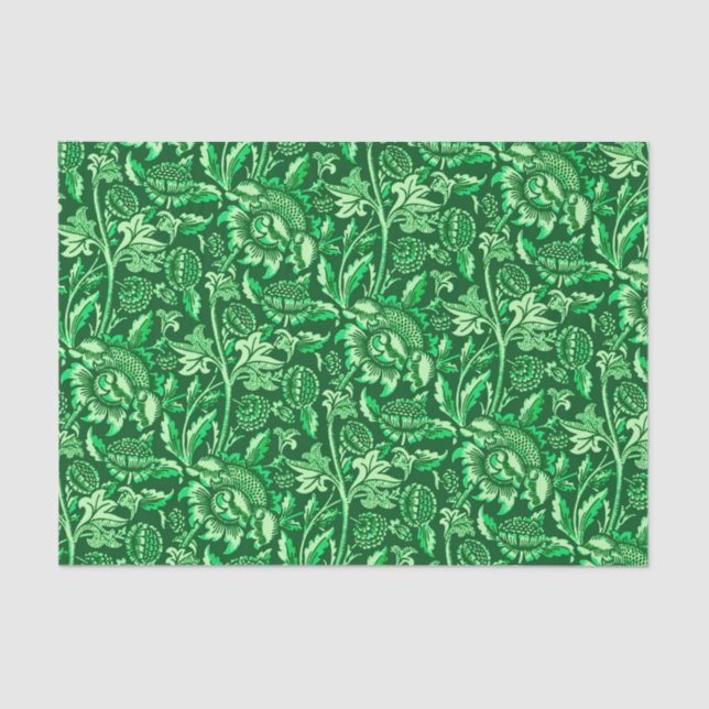 William Morris Sunflowers, Emerald Green Tissue Paper (Front)