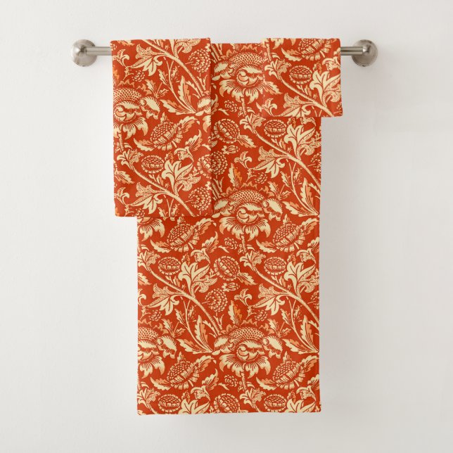 William Morris Sunflowers, Mandarin Orange Bath Towel Set (Insitu)