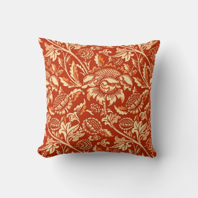 William Morris Sunflowers, Mandarin Orange Cushion (Front)
