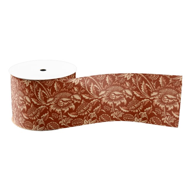 William Morris Sunflowers, Mandarin Orange Grosgrain Ribbon (Spool)