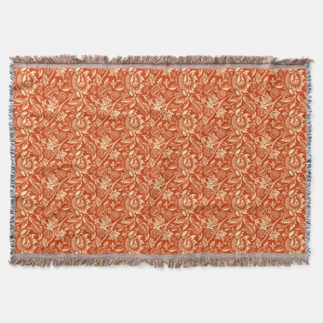 William Morris Sunflowers, Mandarin Orange Throw Blanket (Front)