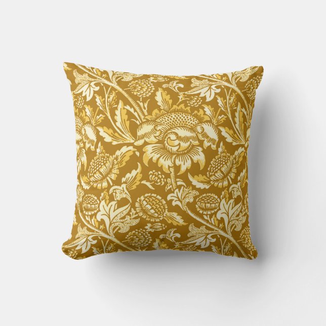 William Morris Sunflowers, Mustard Yellow / Gold Cushion (Front)