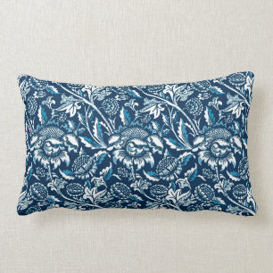 William Morris Sunflowers, Navy Blue and White Lumbar Cushion