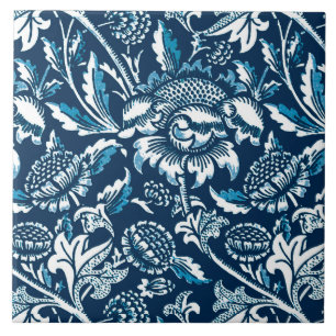William Morris Sunflowers, Navy Blue and White Tile