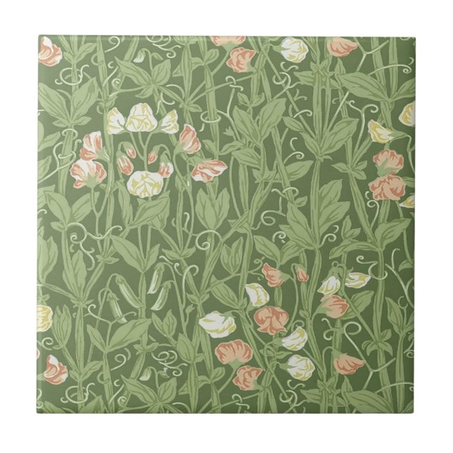 William Morris Sweet Pea Floral Design Ceramic Tile (Front)