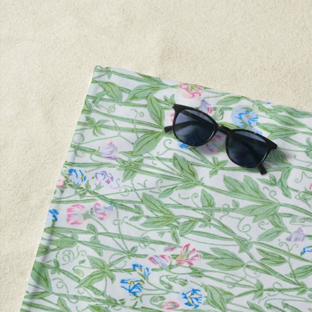 William Morris Sweet Pea Floral Pattern Classic Beach Towel (In Situ)