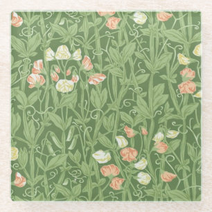 William Morris Sweet Pea Pattern Vintage Botanical Glass Coaster