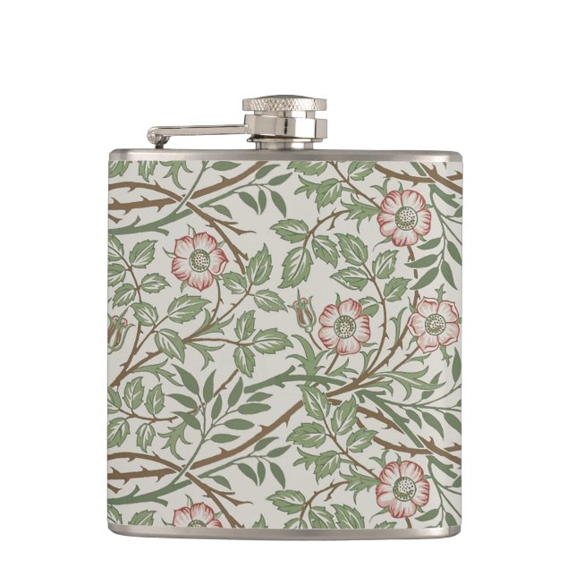 William Morris Sweetbriar Floral Art Nouveau Hip Flask (Front)